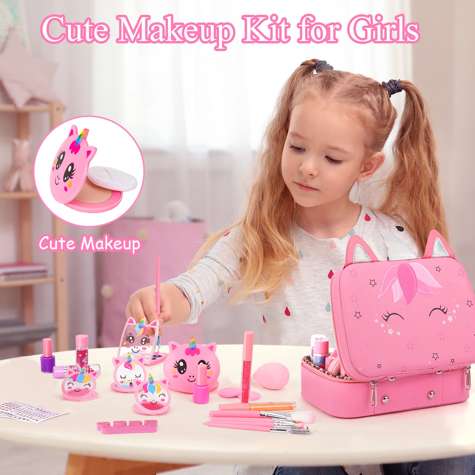 Kids Washable Makeup Girls Toys - Girls Makeup Kit for Kids Make up Set Real Makeup for Kid Little Girls Toddlers Children Princess Christmas Birthday Gifts Toys for 3 4 5 6 7 8 9 10 Year Old Girls