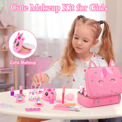 Kids Washable Makeup Girls Toys - Girls Makeup Kit for Kids Make up Set Real Makeup for Kid Little Girls Toddlers Children Princess Christmas Birthday Gifts Toys for 3 4 5 6 7 8 9 10 Year Old Girls