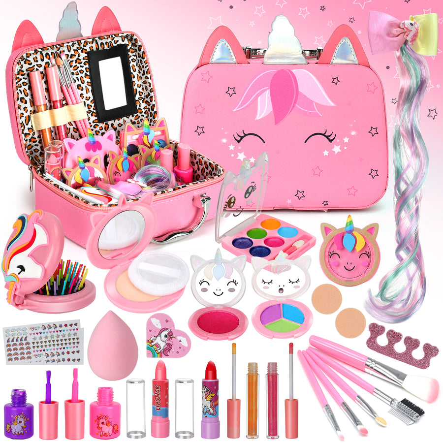 Kids Washable Makeup Girls Toys - Girls Makeup Kit for Kids Make up Set Real Makeup for Kid Little Girls Toddlers Children Princess Christmas Birthday Gifts Toys for 3 4 5 6 7 8 9 10 Year Old Girls