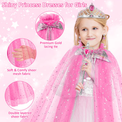 Flybay Princess Dress up for Girls, Princess Cape, Crown with Uni-corn bag Little Girl Costume Toy for Kids Toddlers Birthday Gift