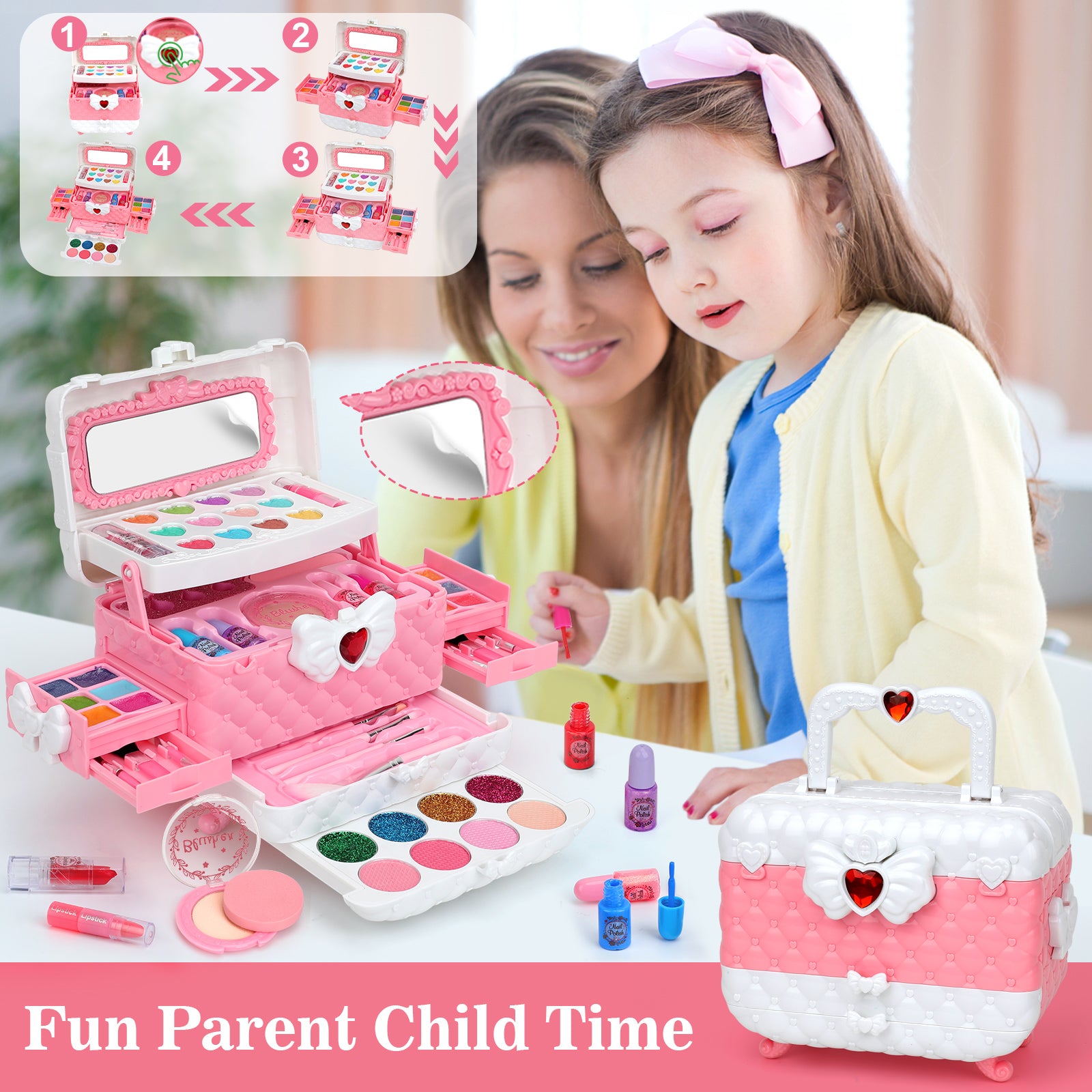 Feibely Kids Makeup Kit Girls Toys, Washable Kids Makeup Kit for Girls, Princess Play Make Up Toy Birthday Gift for Girls Age 3-12