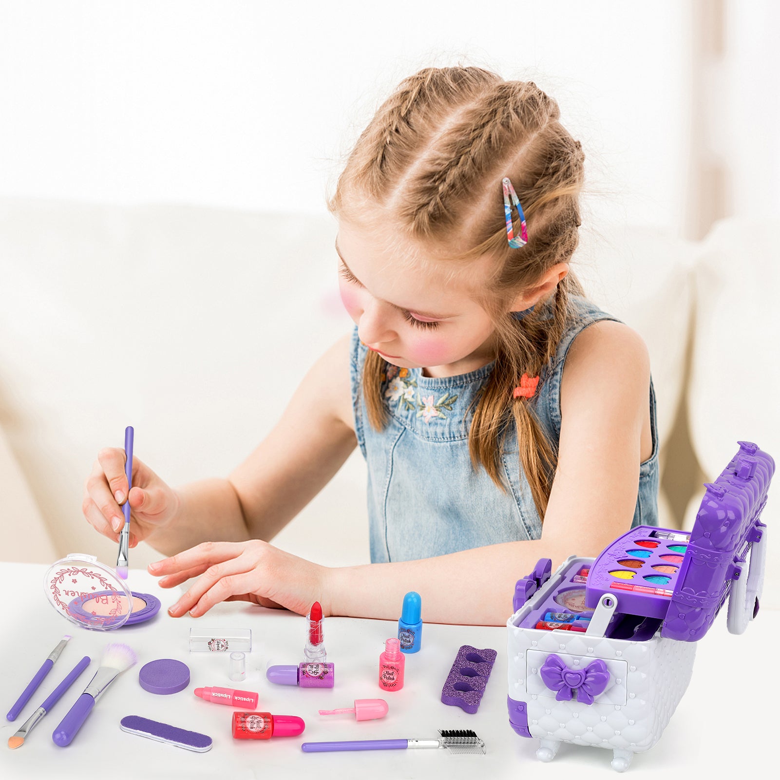 54 Pcs Kids Makeup Set for Girls, Washable Real Cosmetic Toddler Makeup Kit