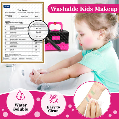 Feibely Kids Makeup Kit for Girl, 45 Pcs Washable Girls Makup Kit Princess Toys, Play Make Up Birthday Gifts for 3 4 5 6 7 8 9 10 11 12 Years Old Kid