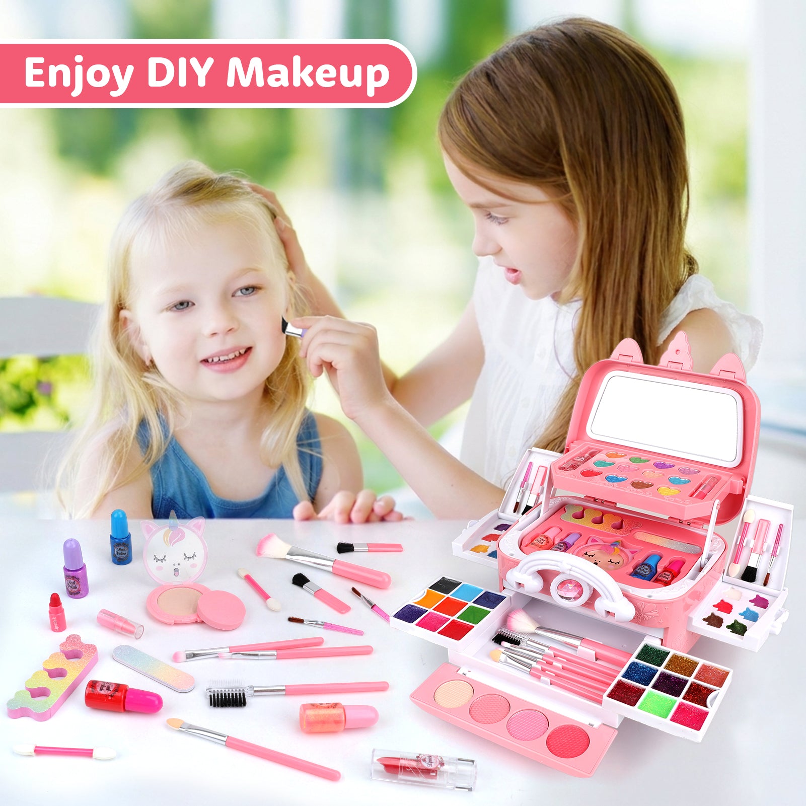 Feibely Kids Makeup Kit Toys for Girls , Washable Makeup Kit for Kids, Princess Toy Birthday Gifts for Girl Ages 3-12