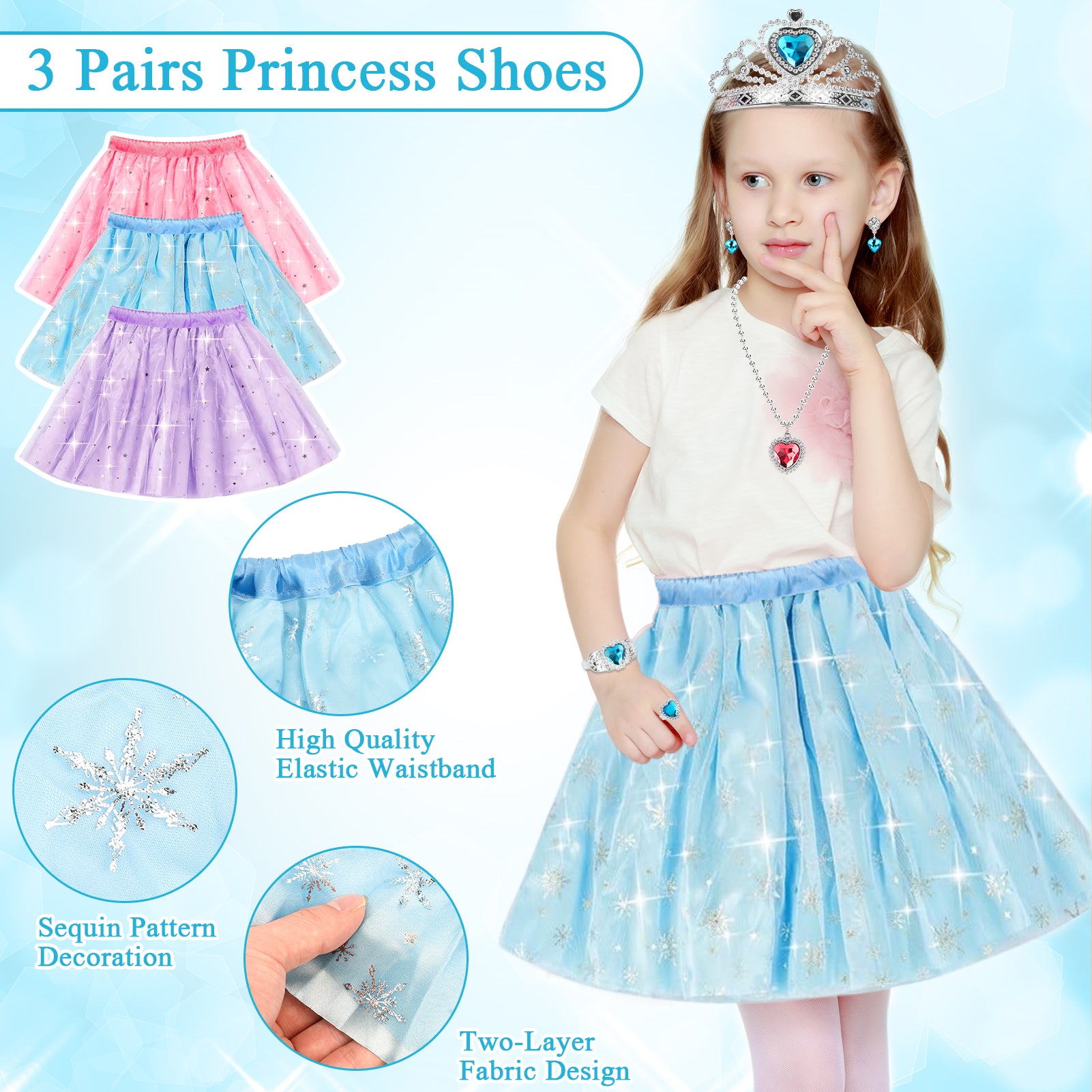 Flybay Princess Dress Up for Girls, Toddler Dress up Toys Costumes Set incl Skirts, Shoes, Crowns, Pretend Play Birthday Christmas Gifts for 3 4 5 6 7 Year Old Girls