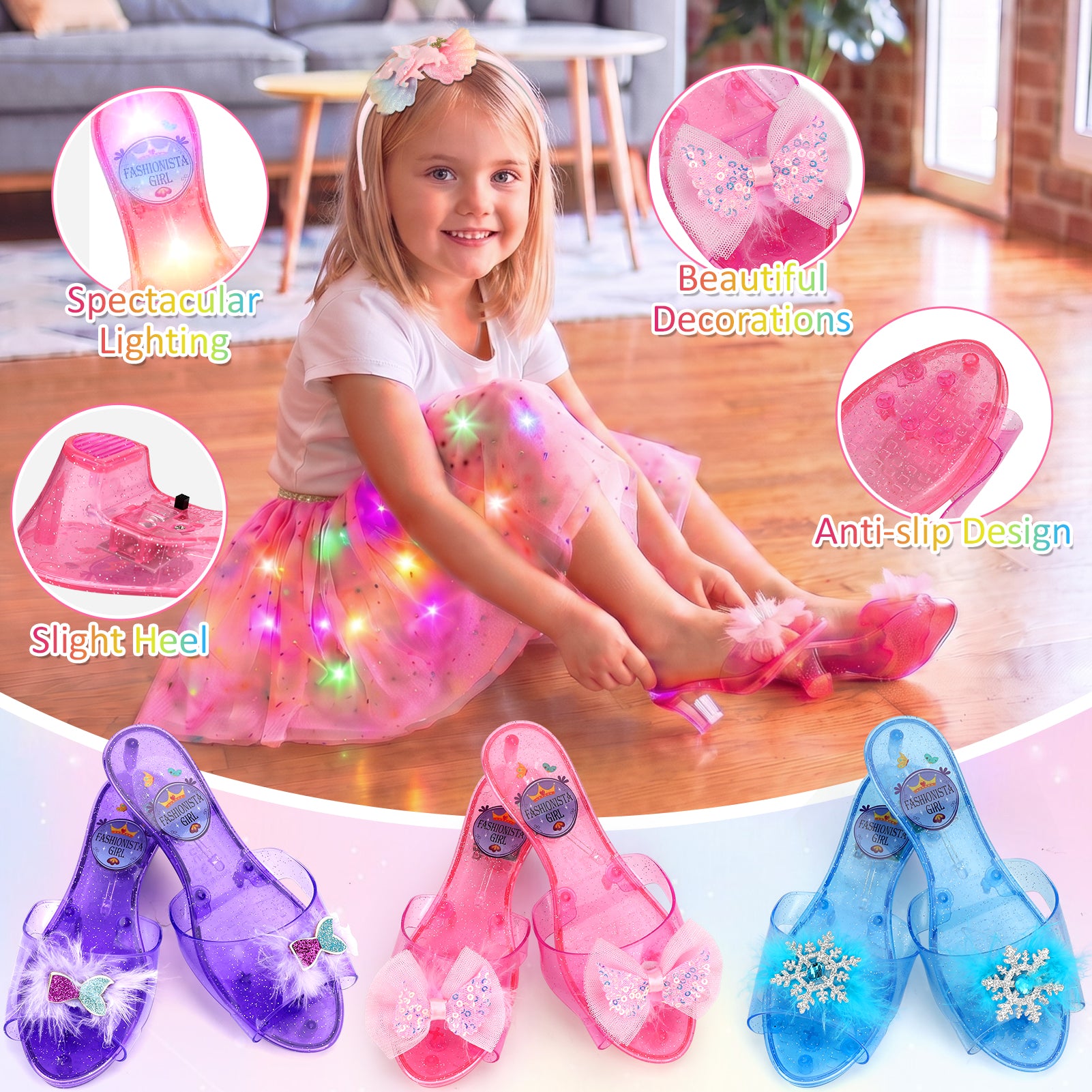 Flybay Princess Dress up for Girls, Toddler Dress up Clothes with Shoes & Accessories, Girls Role Play Princess Toys Gift for Girls 3 4 5 6 Years Old
