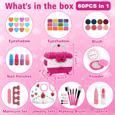 Kids Makeup Kit for Girls, 60PCS Teensymic Makeup Toys for Girls Washable Makeup Princess Make Up Toy for Girl Age 3-12 Birthday