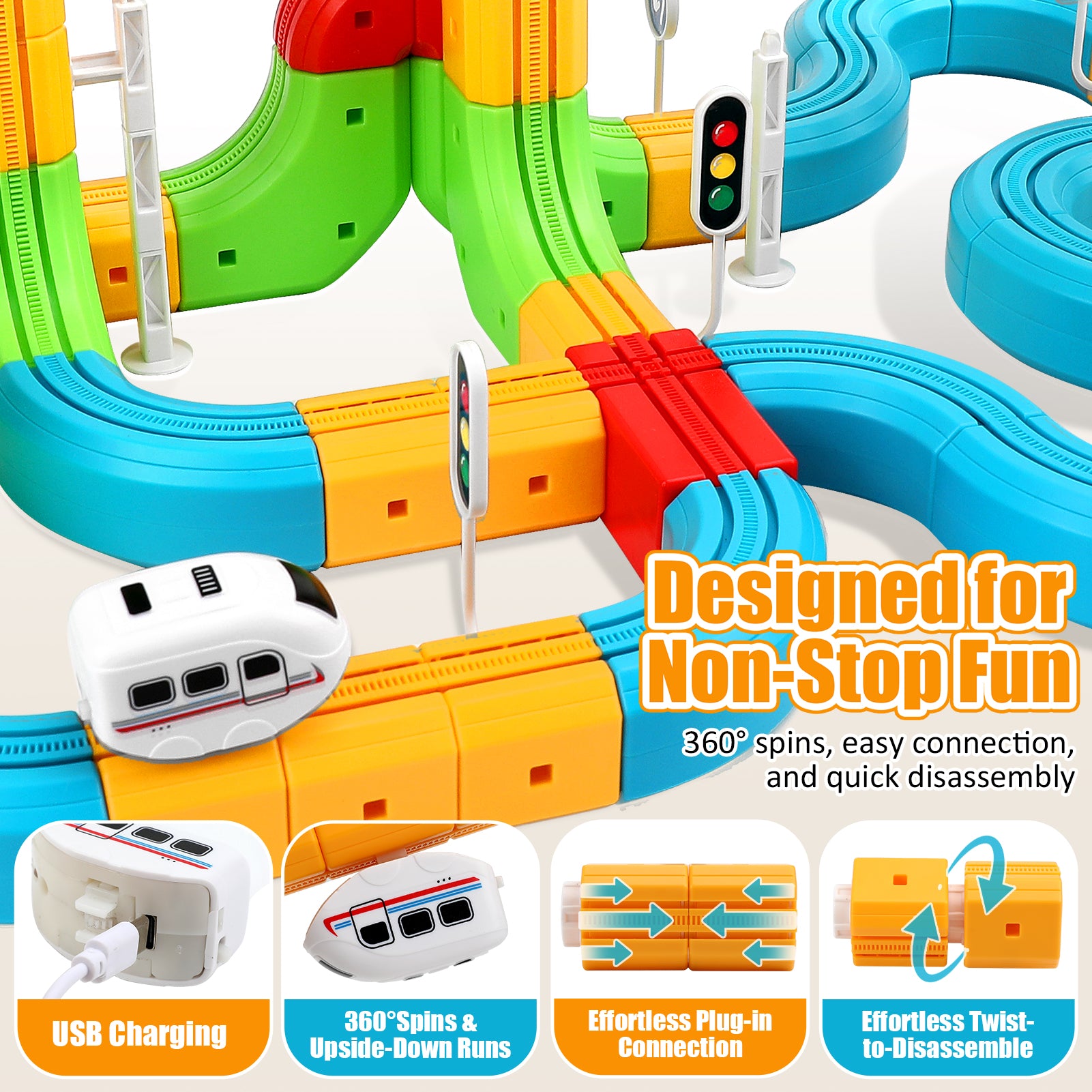 Sendida Train Set Tracks, Toy Train Race Tracks, 3D Infinity Modular Cube Building Blocks Freely Assembled, STEM Learning Toy of Gifts for Kids Toddlers Boys & Girls