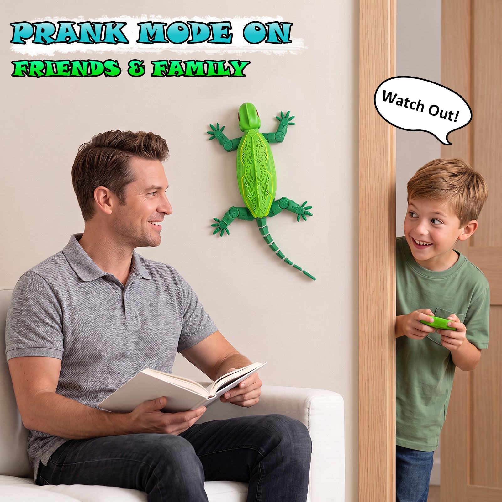 Remote Control Gecko Toy, Rechargeable RC Lizard with LED Light, Gravity-Defying Movement Interactive Prank Toy, Birthday Gifts for Kids Ages 3-12