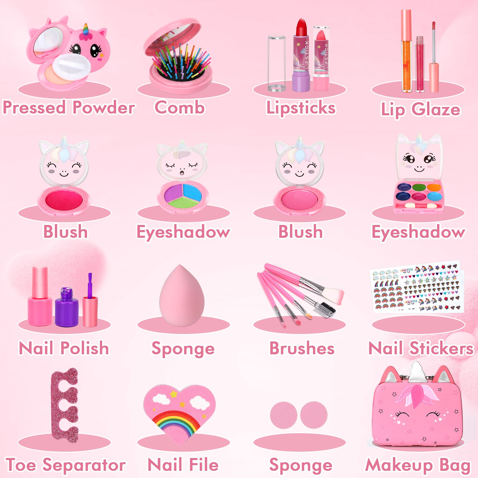 Kids Washable Makeup Girls Toys - Girls Makeup Kit for Kids Make up Set Real Makeup for Kid Little Girls Toddlers Children Princess Christmas Birthday Gifts Toys for 3 4 5 6 7 8 9 10 Year Old Girls