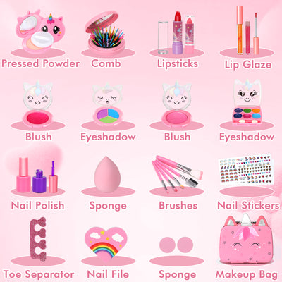 Kids Washable Makeup Girls Toys - Girls Makeup Kit for Kids Make up Set Real Makeup for Kid Little Girls Toddlers Children Princess Christmas Birthday Gifts Toys for 3 4 5 6 7 8 9 10 Year Old Girls