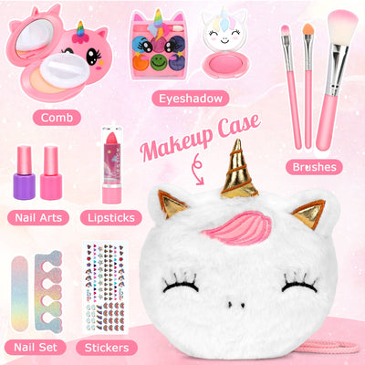 Sendida Kids Makeup Kit for Girl Toys with Small Coin Unicorns Purse, Real Washable Makeup Set Unicorns-Gifts for Little Girls Princess Age 3 4 5 6 7 8 9 Year Olds