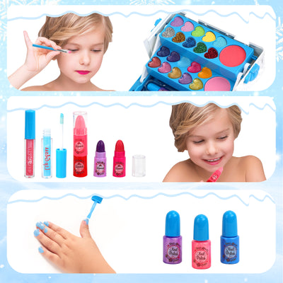 Washable Makeup Girls Toy - Kids Makeup Kit for Girls, Non Toxic Make Up Set, Little Girls Makeup Kit for Toddler Children Princess, Christmas Birthday Gifts 4 5 6 7 8 9 10 Year Old Girl
