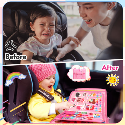 Flybay Busy Board Montessori Toys for Girls, Busy Book for 1-3 Year Old, Sensory Educational Activities for Learning Fine Motor Skills, Toddler Toys