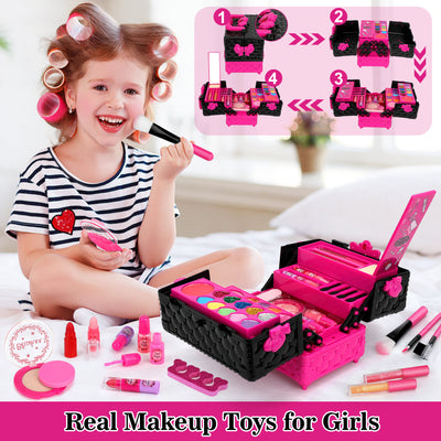 Feibely Kids Makeup Kit for Girl, 45 Pcs Washable Girls Makup Kit Princess Toys, Play Make Up Birthday Gifts for 3 4 5 6 7 8 9 10 11 12 Years Old Kid