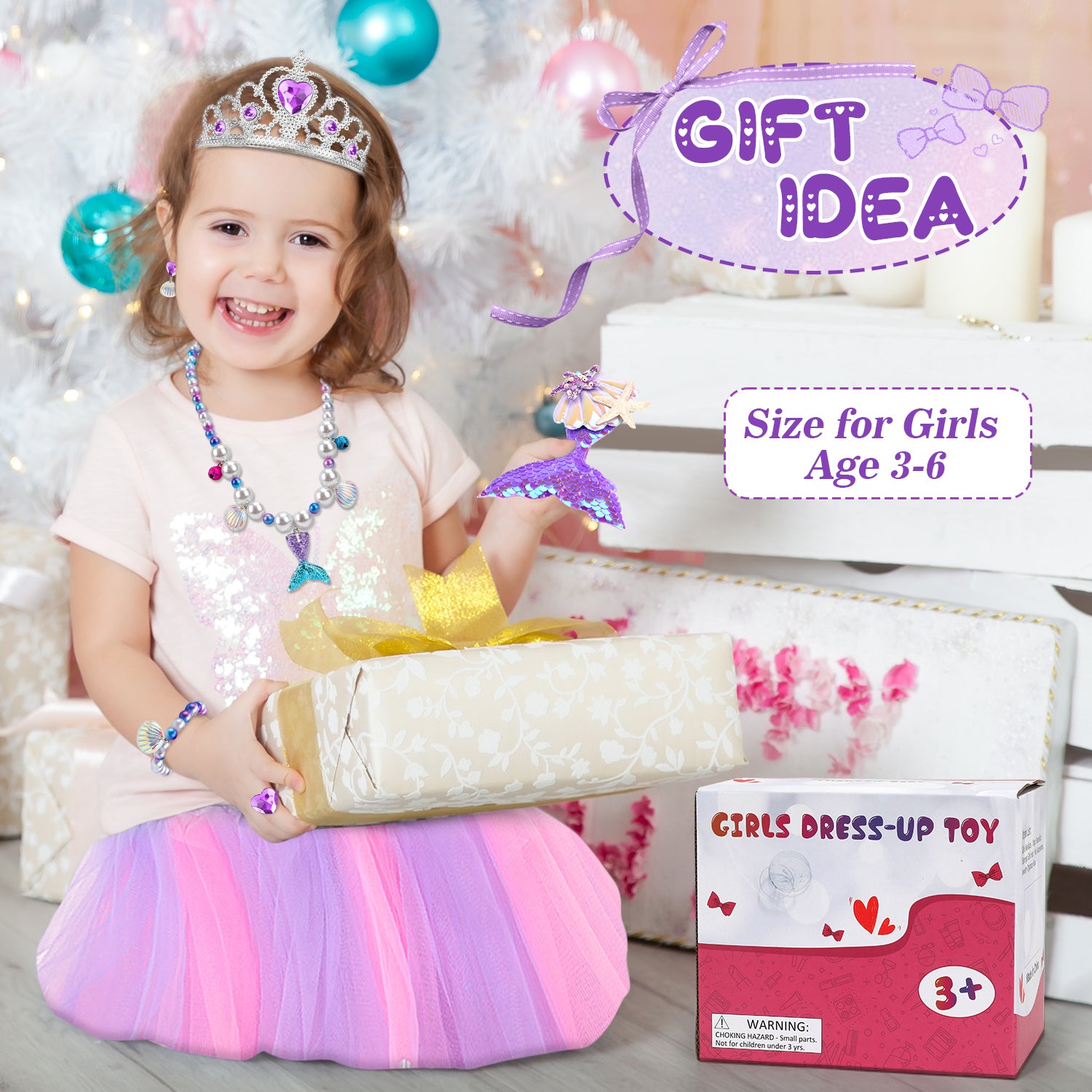 Flybay Princess Dress Up Toys & Jewelry Accessories ,Dress Up Clothes for Girls with Princess Shoes Toy, Pretend Play Birthday Gifts for 3 4 5 6 Year Old Girls