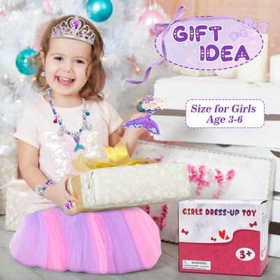Flybay Princess Dress Up Toys & Jewelry Accessories ,Dress Up Clothes for Girls with Princess Shoes Toy, Pretend Play Birthday Gifts for 3 4 5 6 Year Old Girls