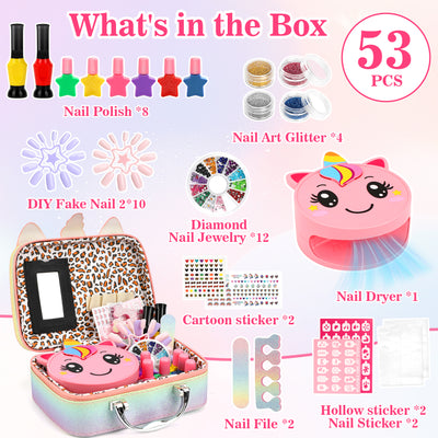 Feibely Kids Nail Art Kit with Dryer and Stickers, Girls Nail Toy Set, Birthday Gift for Girls Ages 4-12