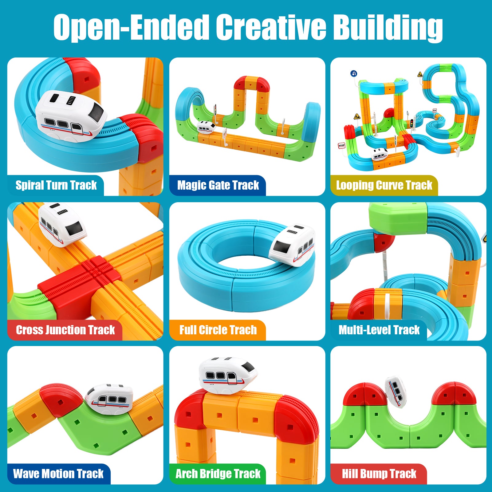 Sendida Train Set Tracks, Toy Train Race Tracks, 3D Infinity Modular Cube Building Blocks Freely Assembled, STEM Learning Toy of Gifts for Kids Toddlers Boys & Girls