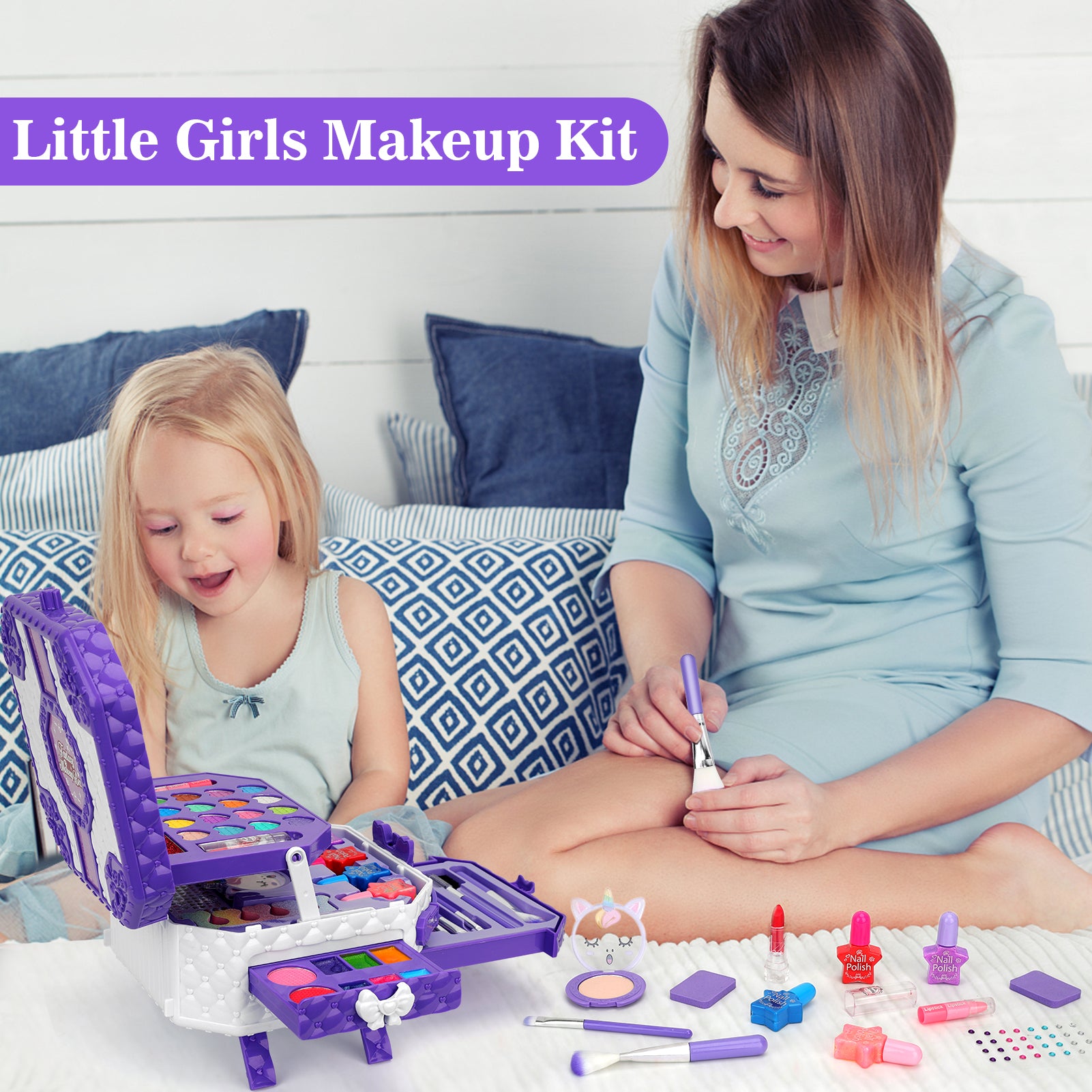 Sendida Kids Makeup, 64pcs Real Washable Kids Makeup Kit for Girl Toys Princess Brithday Gifts for Little Girls 3 4 5 6 7 8 9 10 12 Year Old
