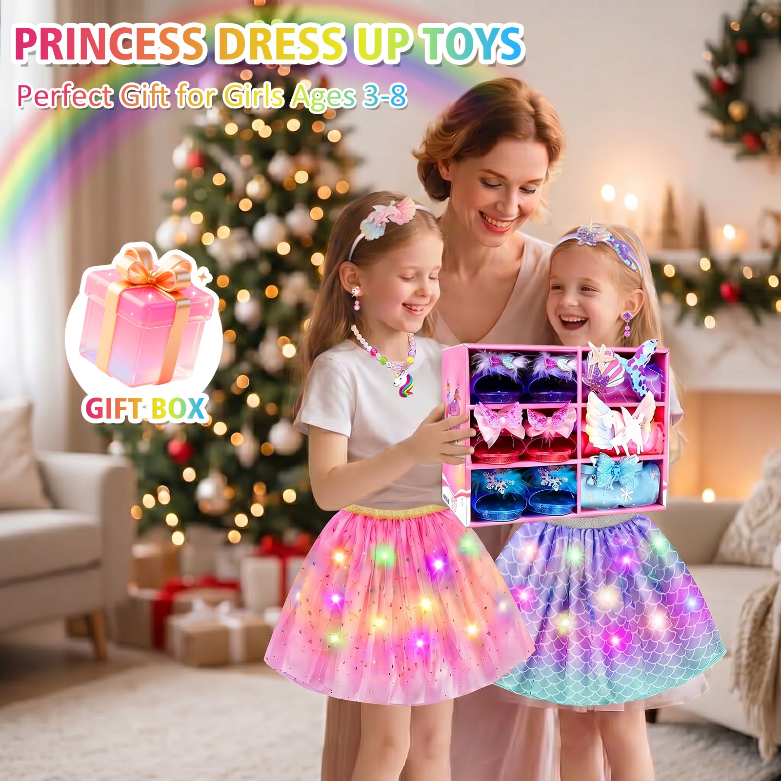 Flybay Princess Dress up for Girls, Toddler Dress up Clothes with Shoes & Accessories, Girls Role Play Princess Toys Gift for Girls 3 4 5 6 Years Old