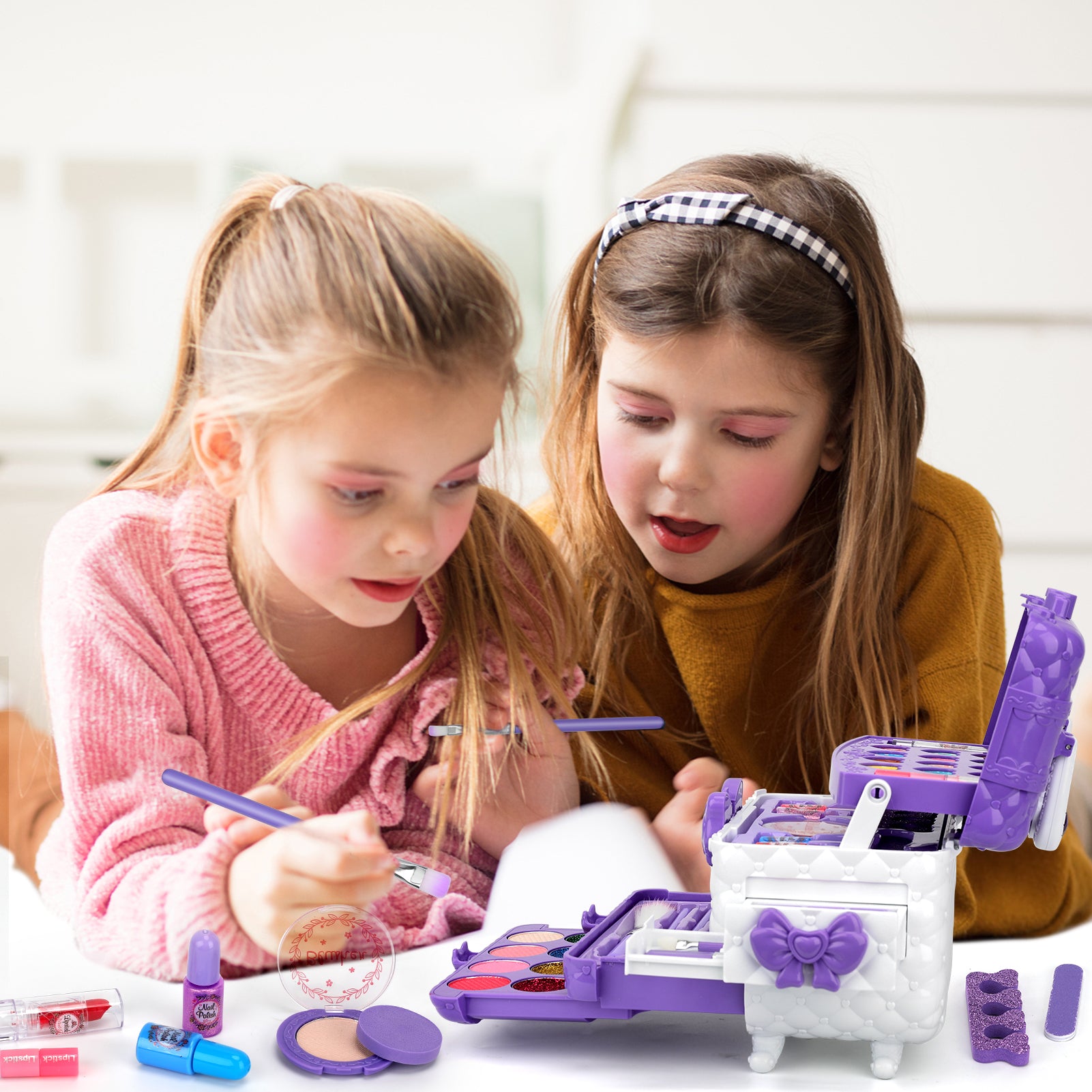 Kids Makeup Kit for Girl Gifts, 54PCS Washable Little Girls Princess Make Up Toys for 4 5 6 7 8 9 Year Old Girl Birthday Gift (Purple)