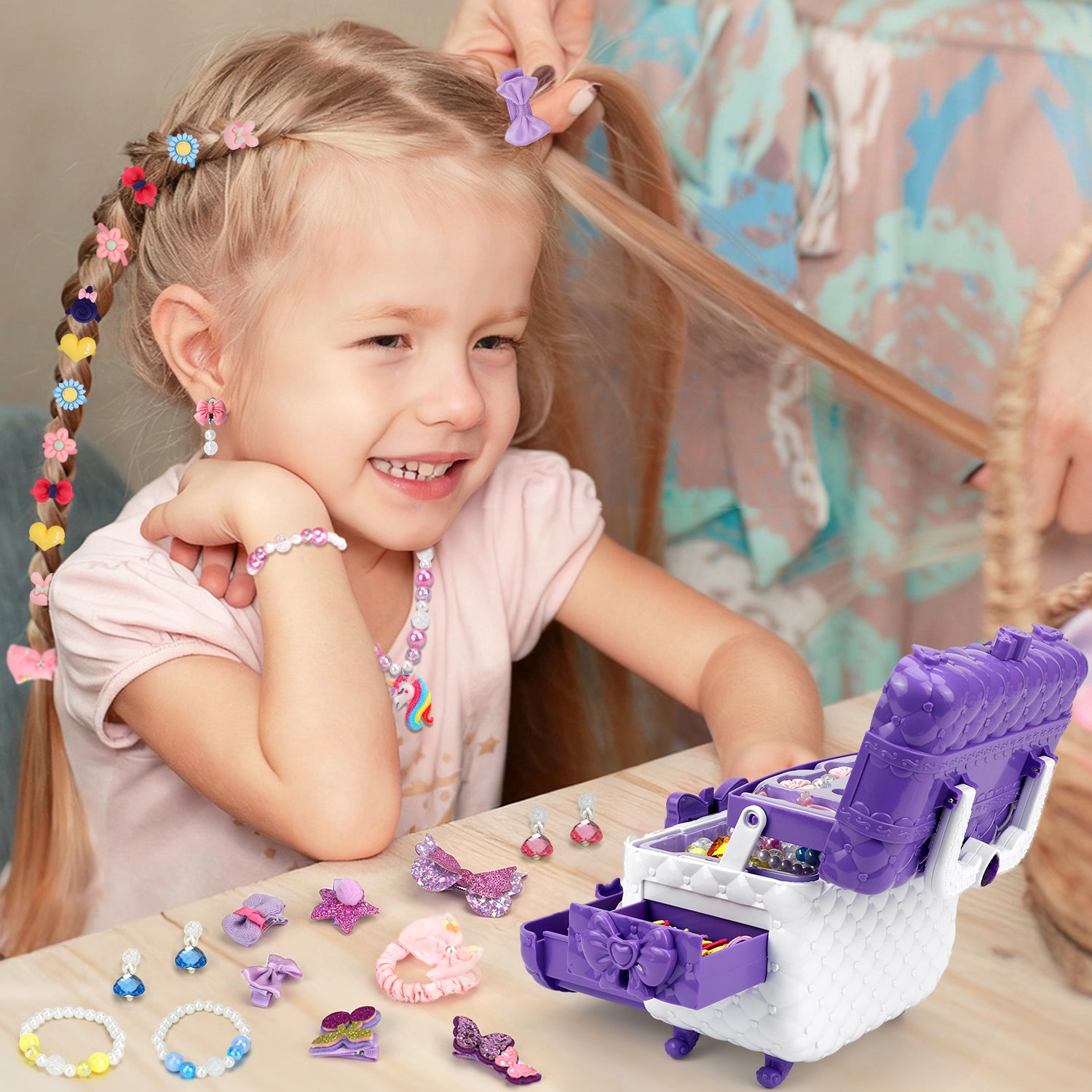 Aureyung Kids Jewelry Kit 47 PCS, Girls Dress Up Play Jewelry Set, Toys Ages 3-12