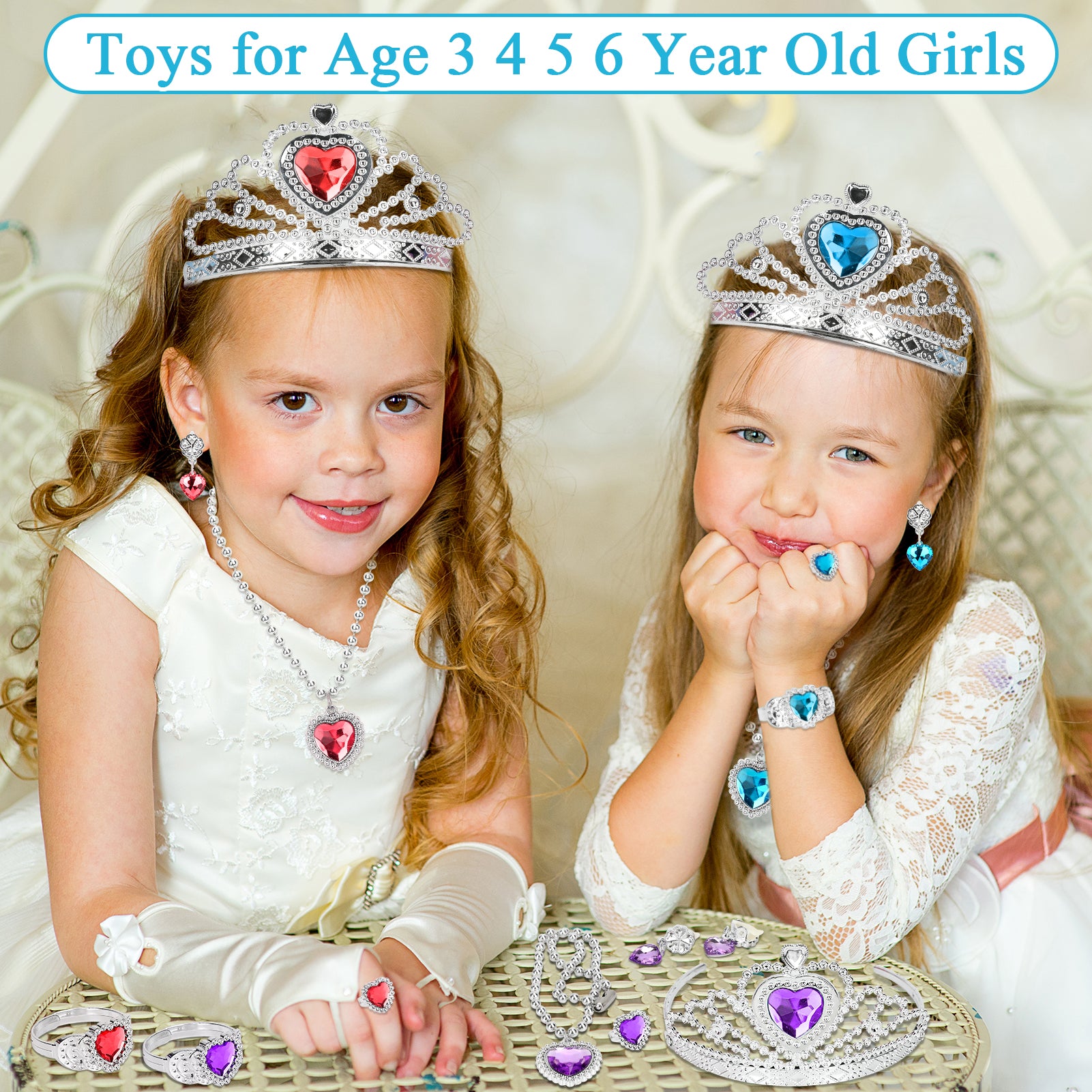 Flybay Princess Dress Up for Girls, Toddler Dress up Toys Costumes Set incl Skirts, Shoes, Crowns, Pretend Play Birthday Christmas Gifts for 3 4 5 6 7 Year Old Girls