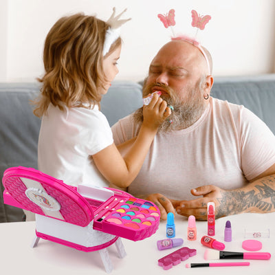 Kids Makeup Kit for Girl, 66 Pcs Washable Makeup Set for Little Girls, Real Cosmetic Set Pretend Play Makeup Toy Beauty Set Christmas & Birthday Gift Age 3 4 5 6 7 8 9+ Year Old Kids Toddler Toys(Rose))