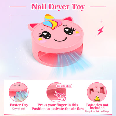 Feibely Kids Nail Art Kit with Dryer and Stickers, Girls Nail Toy Set, Birthday Gift for Girls Ages 4-12