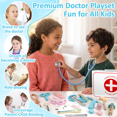 Flybay Wooden Doctor Play Set, 42+ Kids Doctor Kit for Toddlers with Storage Carry Case, Pretend Play Toys for Kids Boys and Girls Ages 3+