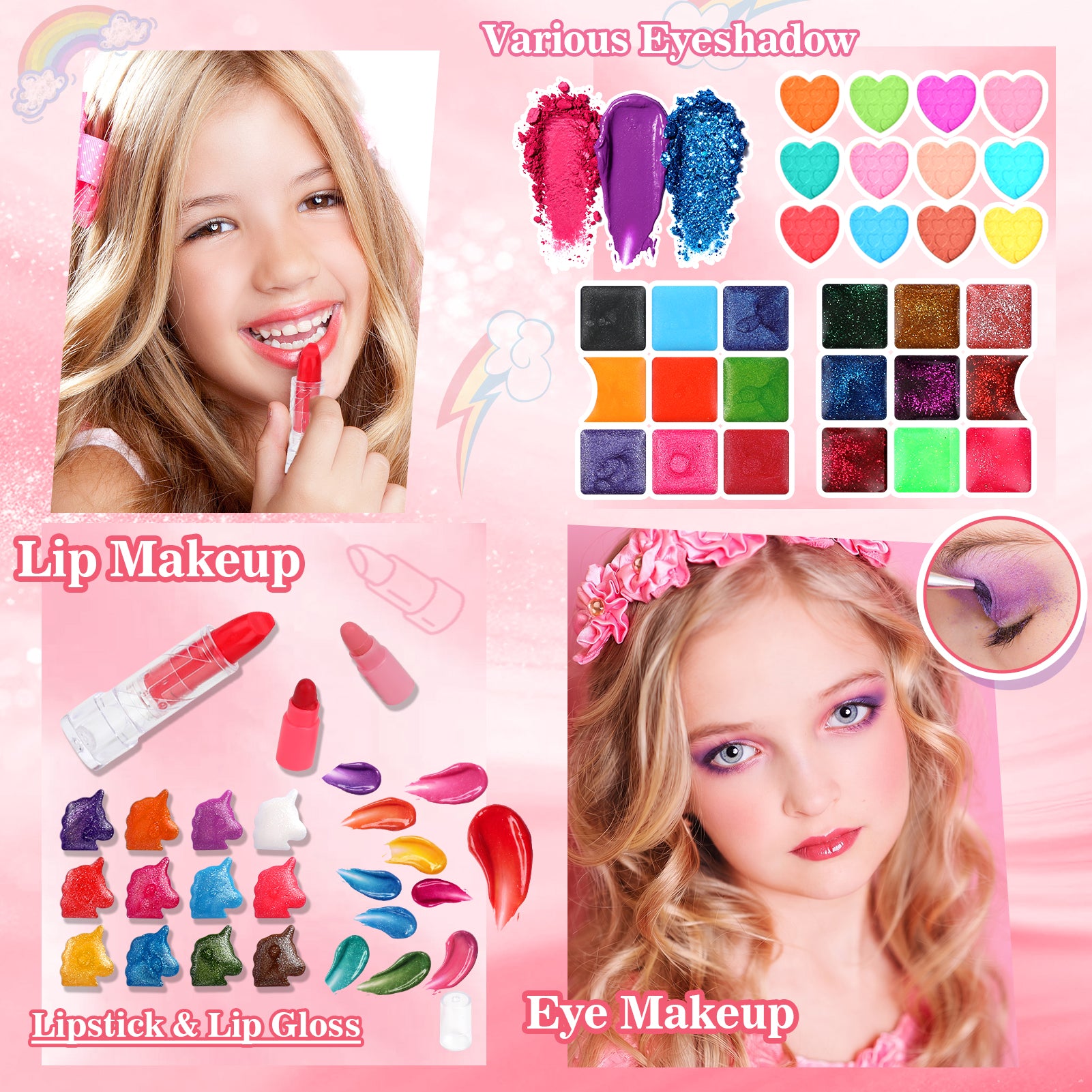 Feibely Kids Makeup Kit Toys for Girls , Washable Makeup Kit for Kids, Princess Toy Birthday Gifts for Girl Ages 3-12