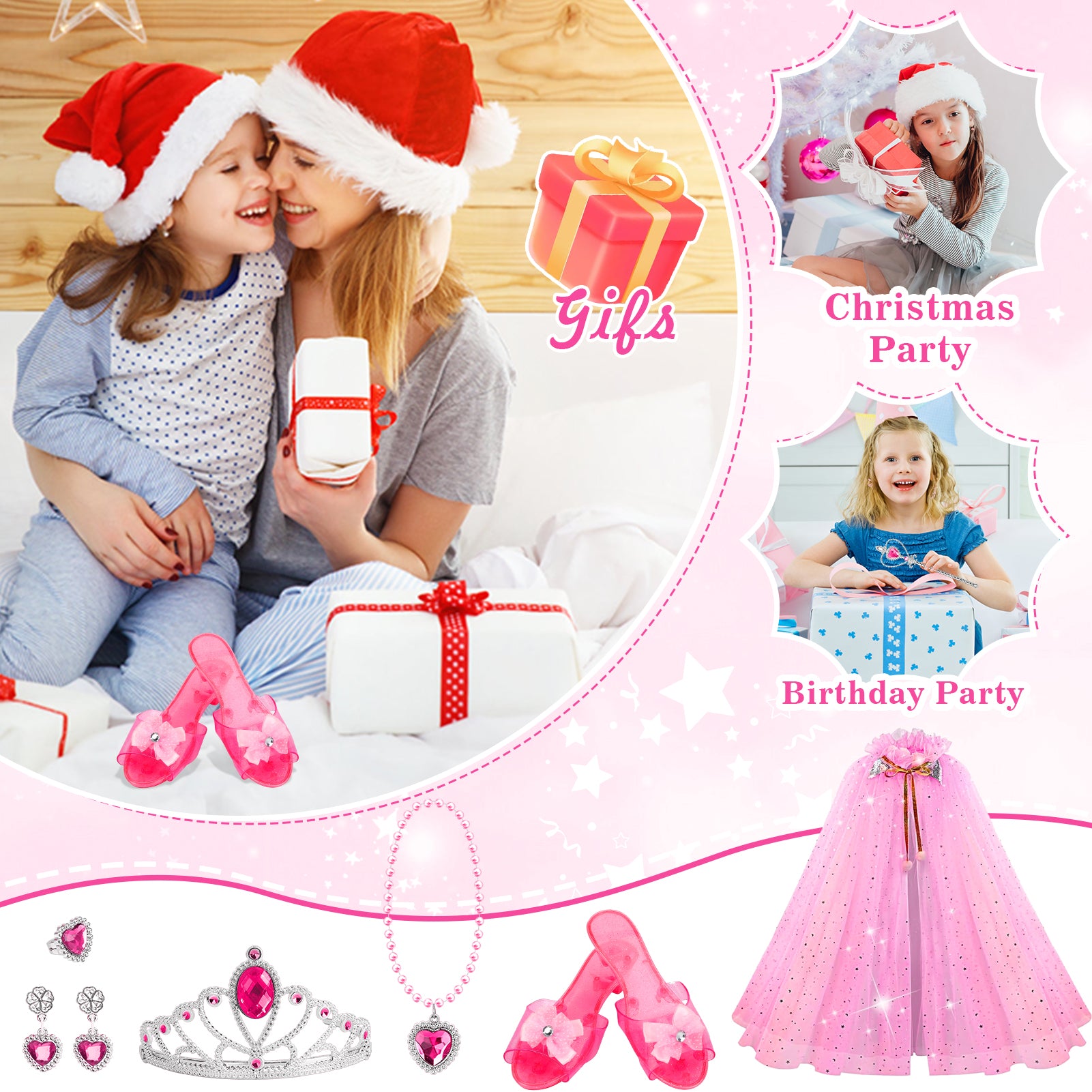 Flybay Princess Dress up for Girls, Princess Cape, Crown with Uni-corn bag Little Girl Costume Toy for Kids Toddlers Birthday Gift