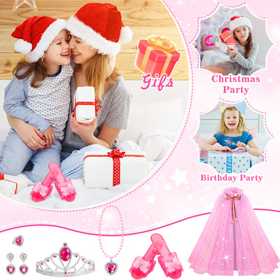 Flybay Princess Dress up for Girls, Princess Cape, Crown with Uni-corn bag Little Girl Costume Toy for Kids Toddlers Birthday Gift