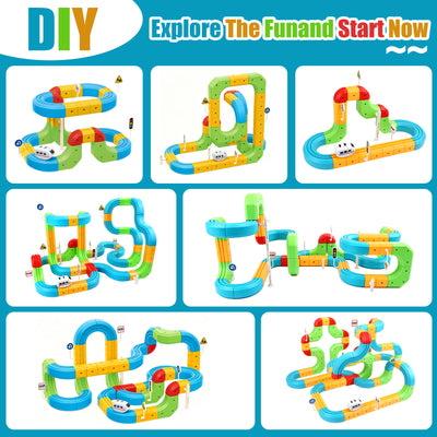 Sendida Train Set Tracks, Toy Train Race Tracks, 3D Infinity Modular Cube Building Blocks Freely Assembled, STEM Learning Toy of Gifts for Kids Toddlers Boys & Girls
