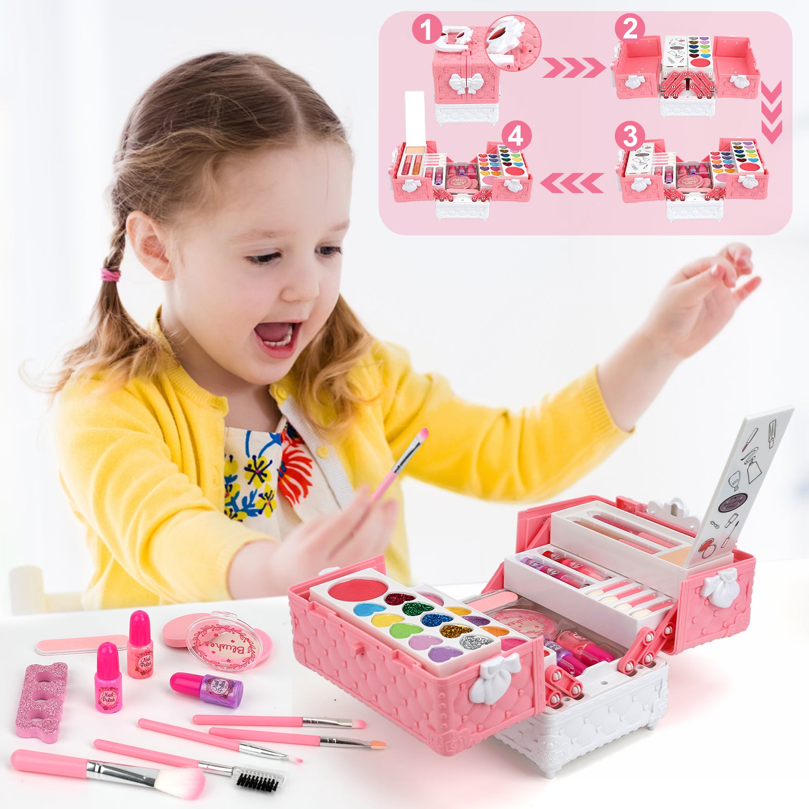 Girls Real Makeup Kit Washable Princess Play Makeup Set Kids Toys