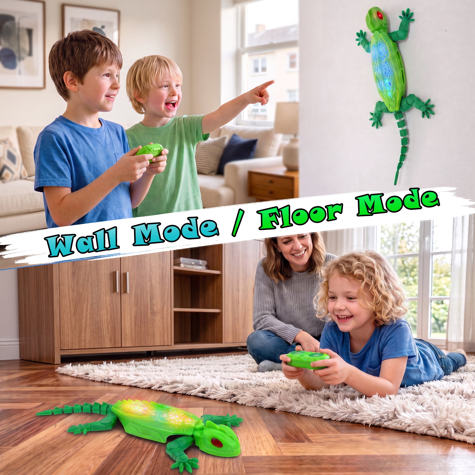 Remote Control Gecko Toy, Rechargeable RC Lizard with LED Light, Gravity-Defying Movement Interactive Prank Toy, Birthday Gifts for Kids Ages 3-12