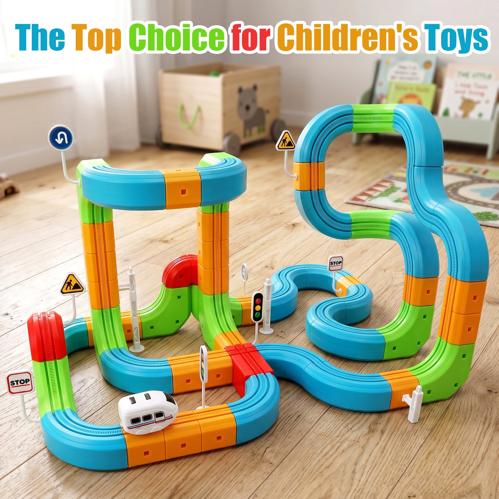 Electric Train Set Tracks, Sendida 3D Infinity Modular Building Blocks STEM Learning Toy for Kids Toddlers Boys & Girls Freely Assembled Race Tracks with Electric Train (Standard Edition)