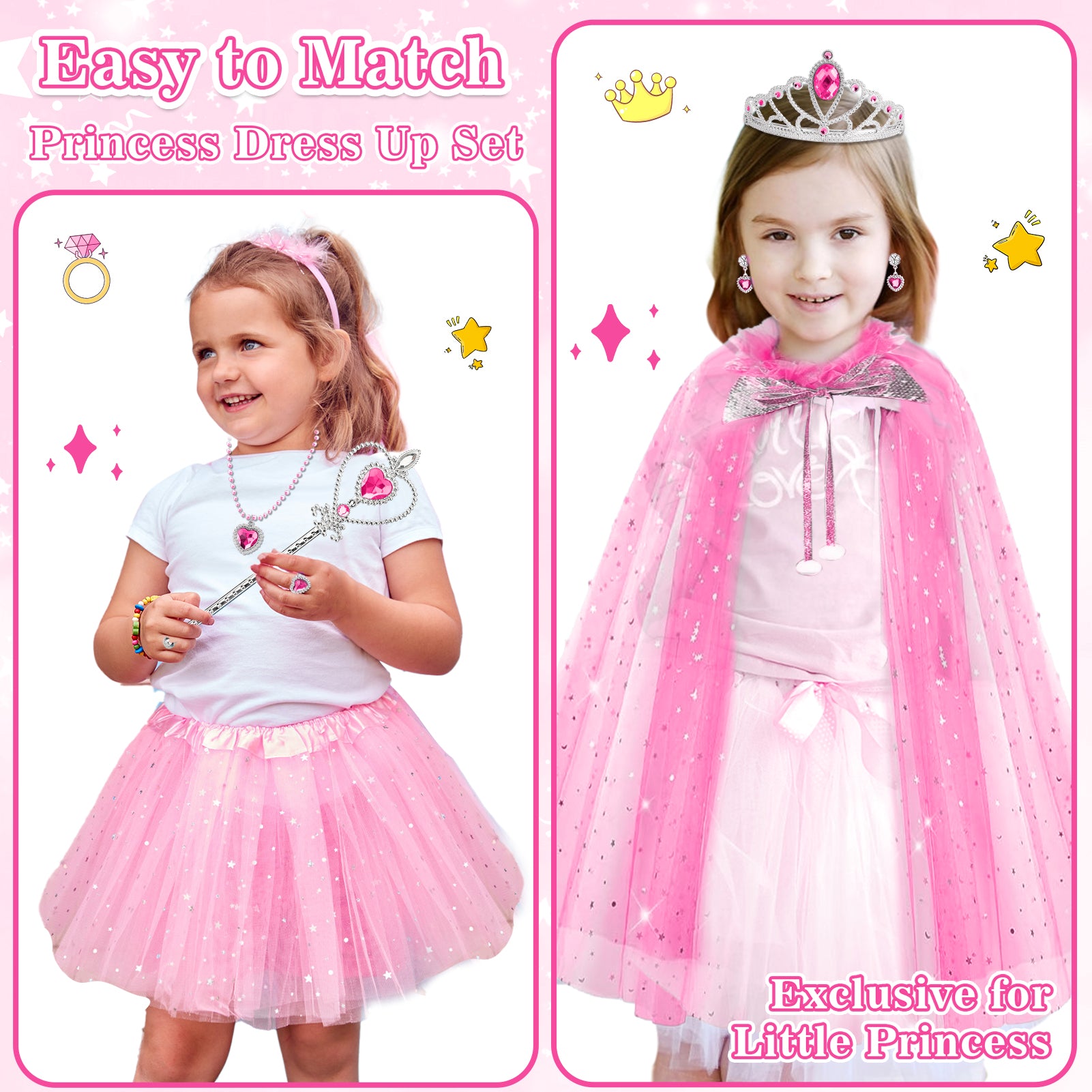 Flybay Princess Dress up for Girls, Princess Cape, Crown with Uni-corn bag Little Girl Costume Toy for Kids Toddlers Birthday Gift