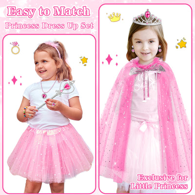 Flybay Princess Dress up for Girls, Princess Cape, Crown with Uni-corn bag Little Girl Costume Toy for Kids Toddlers Birthday Gift