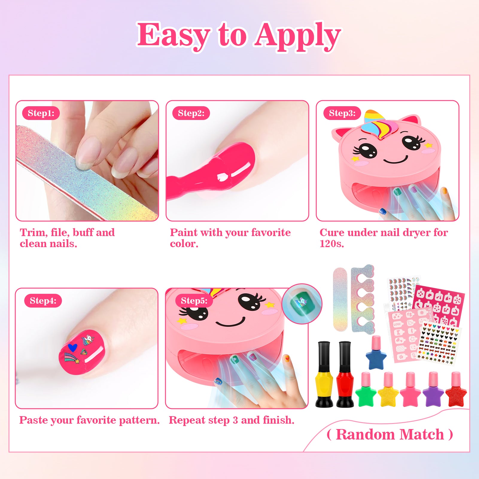 Feibely Kids Nail Art Kit with Dryer and Stickers, Girls Nail Toy Set, Birthday Gift for Girls Ages 4-12