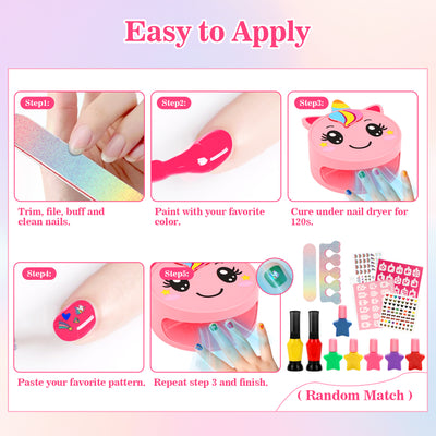 Feibely Kids Nail Art Kit with Dryer and Stickers, Girls Nail Toy Set, Birthday Gift for Girls Ages 4-12