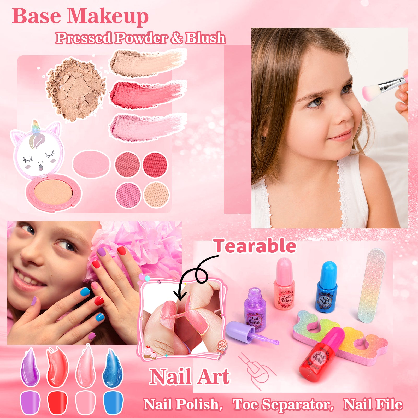 Feibely Kids Makeup Kit Toys for Girls , Washable Makeup Kit for Kids, Princess Toy Birthday Gifts for Girl Ages 3-12