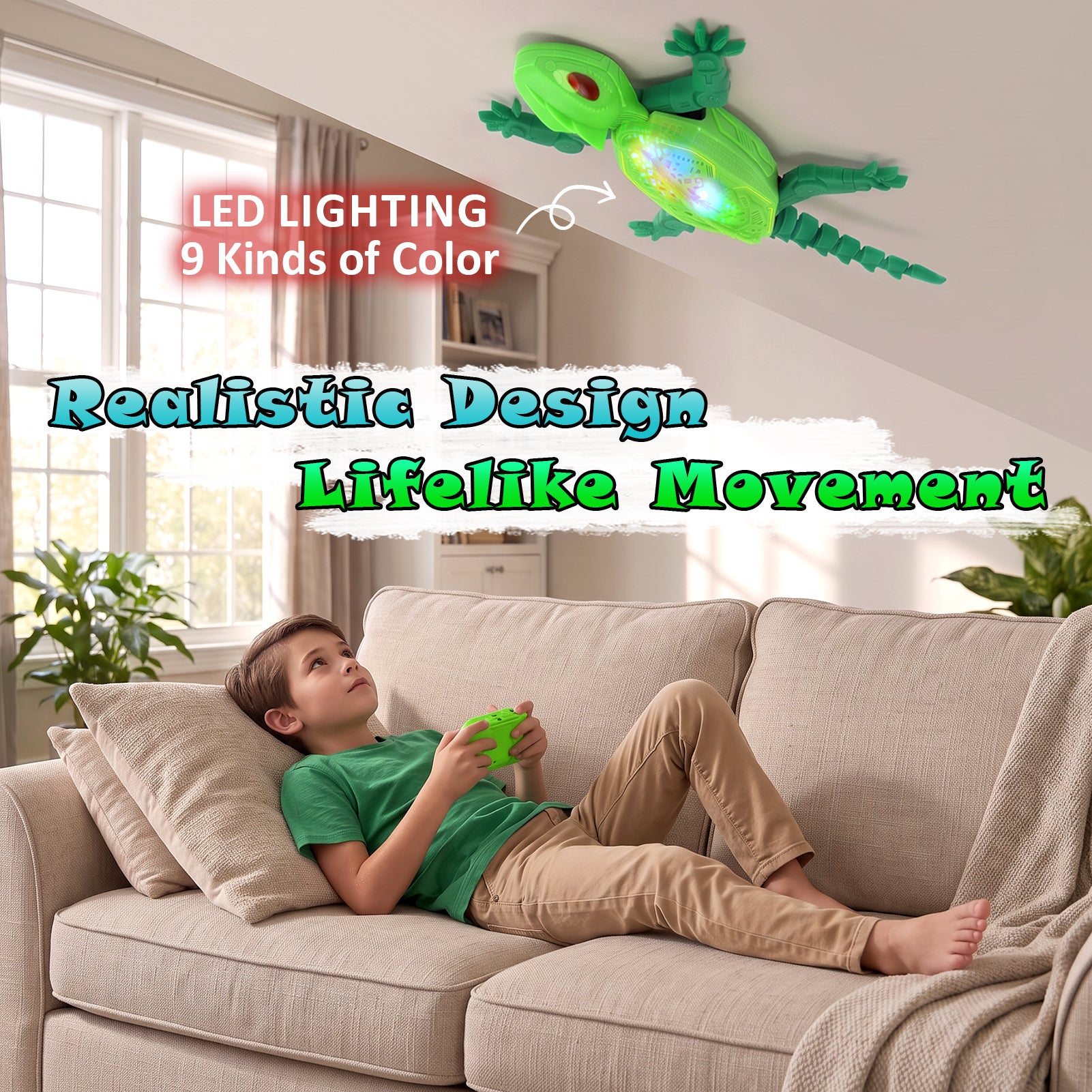 Remote Control Gecko Toy, Rechargeable RC Lizard with LED Light, Gravity-Defying Movement Interactive Prank Toy, Birthday Gifts for Kids Ages 3-12
