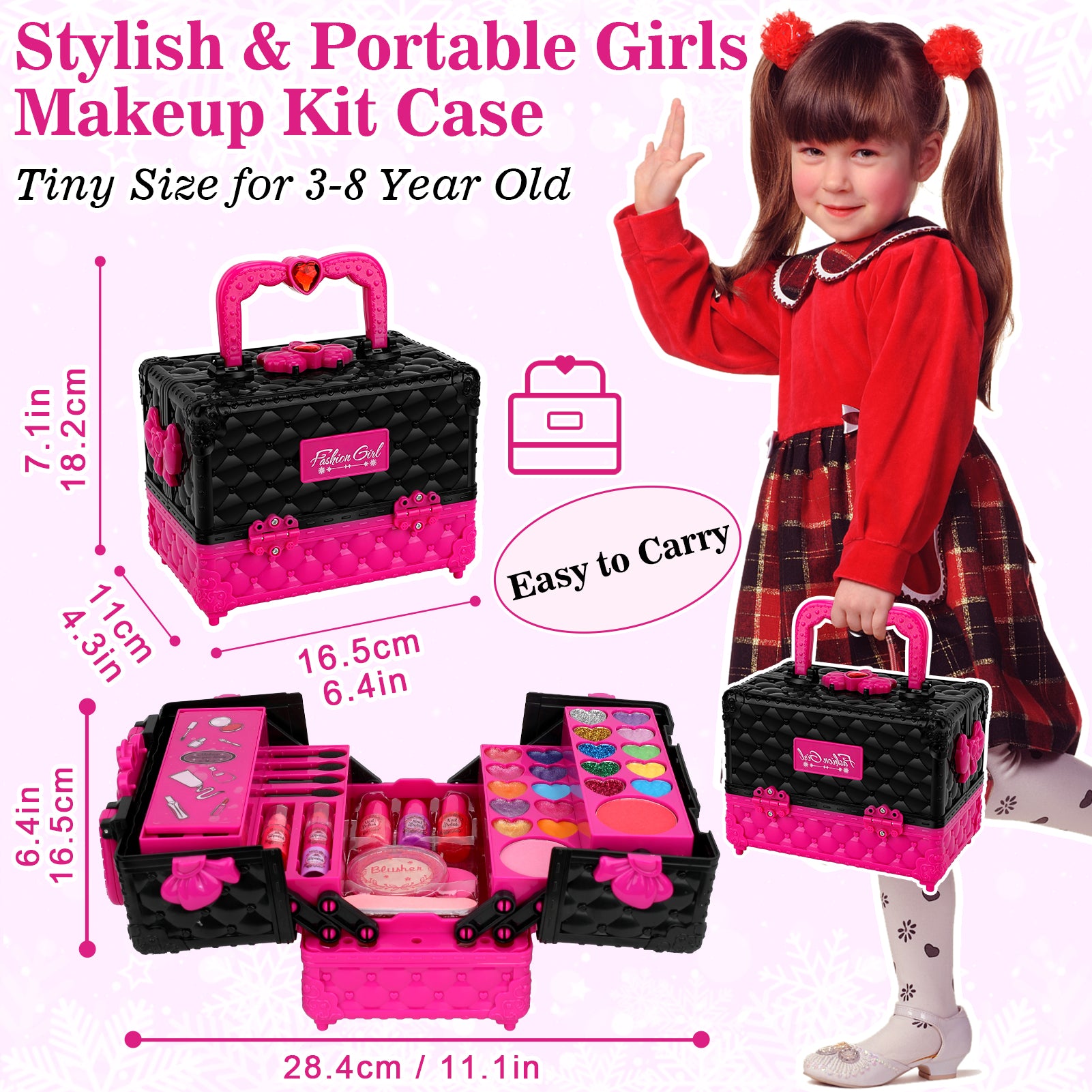 Feibely Kids Makeup Kit for Girl, 45 Pcs Washable Girls Makup Kit Princess Toys, Play Make Up Birthday Gifts for 3 4 5 6 7 8 9 10 11 12 Years Old Kid