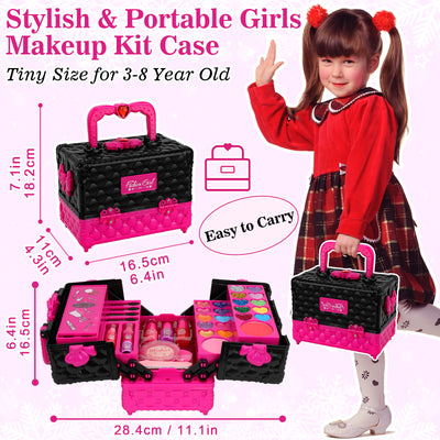 Feibely Kids Makeup Kit for Girl, 45 Pcs Washable Girls Makup Kit Princess Toys, Play Make Up Birthday Gifts for 3 4 5 6 7 8 9 10 11 12 Years Old Kid