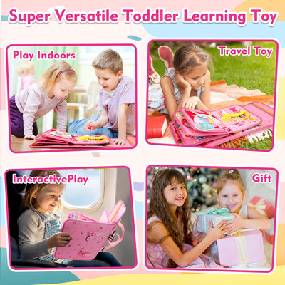 Flybay Busy Board Montessori Toys for Girls, Busy Book for 1-3 Year Old, Sensory Educational Activities for Learning Fine Motor Skills, Toddler Toys