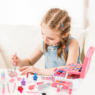 Sendida Kids Makeup, 64pcs Real Washable Kids Makeup Kit for Girl Toys Princess Brithday Gifts for Little Girls 3 4 5 6 7 8 9 10 12 Year Old