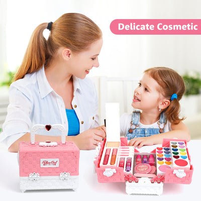 Kids Makeup Kit for Girls, Washable Girls Makeup Kit with Cosmetic Case, Real Kids Girls Makeup Pretend Play Makeup Set Toy Makeup Kids Little Girls Birthday Gift 3 4 5 6 7 8 9 10 Year Old Kids