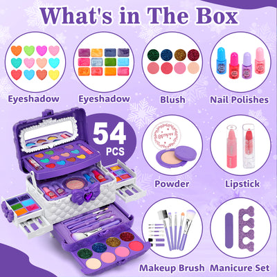 54 Pcs Kids Makeup Set for Girls, Washable Real Cosmetic Toddler Makeup Kit